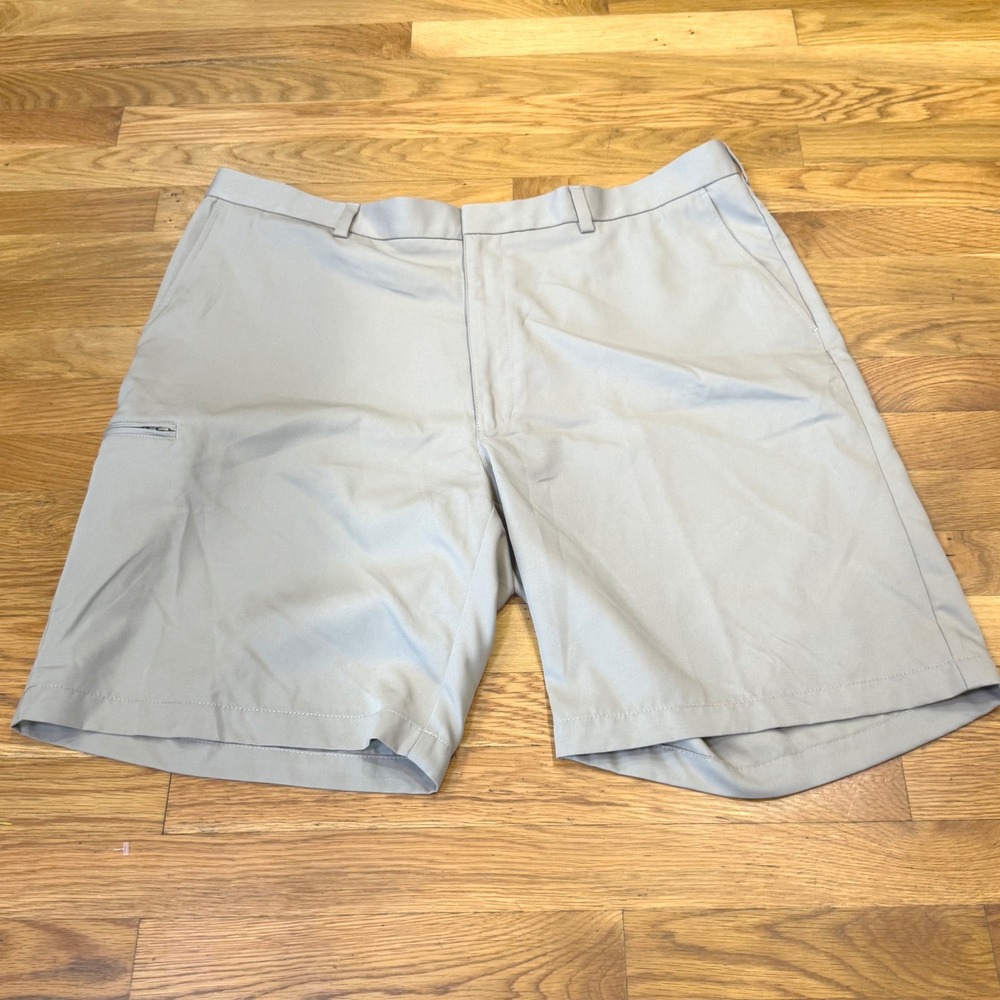 Grand Slam Mens Performance Golf Shorts Tan Size 42 Zipper Pocket Activewear